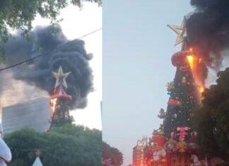 Incêndio atinge árvore de Natal no Centro de Manaus nesta quinta-feira; assista!
