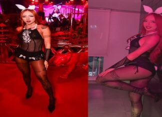 Ruivinha de Marte rouba a cena em festa temática da Playboy promovida por MC Mirella