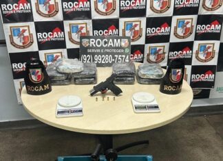 Arma, maconha tipo skunk e prensa hidráulica são apreendidas pela Rocam na Praça 14
