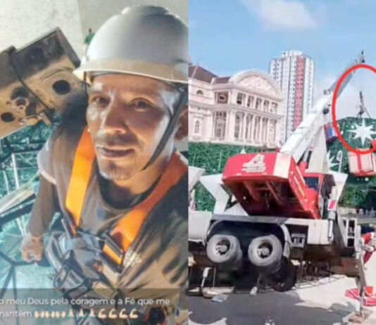 Trabalhador morre após estrutura de árvore natalina despencar durante instalação em frente ao Teatro Amazonas