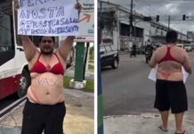 Influenciador chama atenção em Manaus ao pagar promessa de calcinha e sutiã após derrota do Flamengo