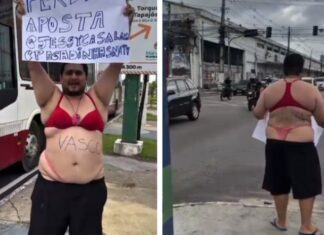 Influenciador chama atenção em Manaus ao pagar promessa de calcinha e sutiã após derrota do Flamengo