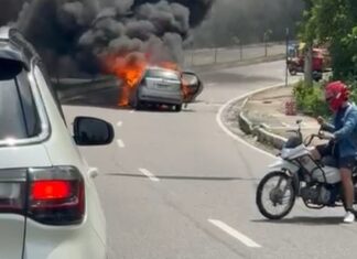 Incêndio consome Fiat Pálio após colisão na Zona Centro-Oeste de Manaus