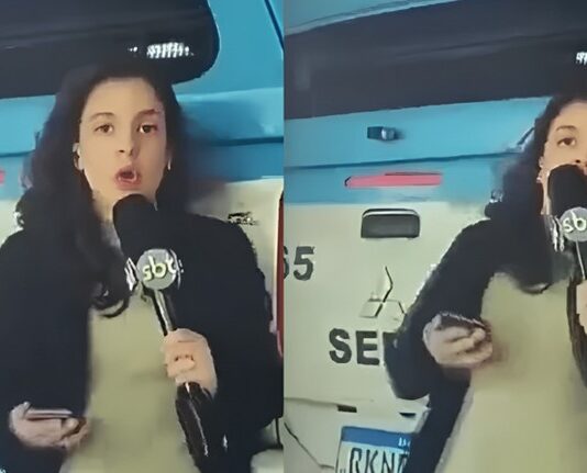 Jornalista do SBT é atropelada por viatura enquanto fazia entrada ao vivo