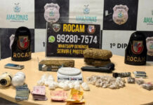 ROCAM prende suspeitos de tráfico com skunk, oxi e revólver no Centro de Manaus