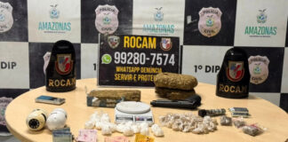 ROCAM prende suspeitos de tráfico com skunk, oxi e revólver no Centro de Manaus