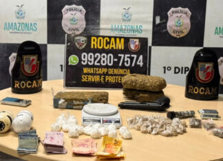 ROCAM prende suspeitos de tráfico com skunk, oxi e revólver no Centro de Manaus