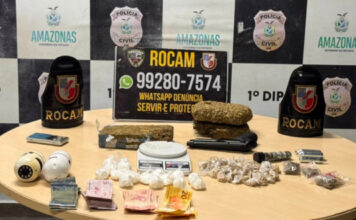 ROCAM prende suspeitos de tráfico com skunk, oxi e revólver no Centro de Manaus