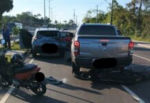 Motociclista fica ferido após acidente com três carros na Avenida do Turismo em Manaus