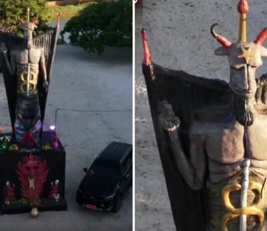 Mulher gasta R$ 100 mil para erguer estátua gigante do Diabo