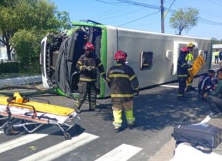 Ônibus capota após colidir com árvore e deixa passageiros feridos em Manaus