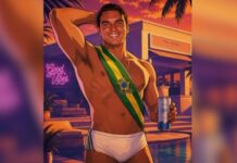Flávio Bolsonaro apela e posta animação de sunga e faixa presidencial feita por IA
