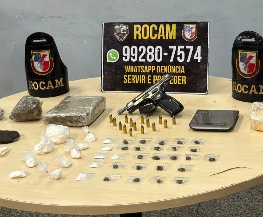 Ação da Rocam termina com apreensão de drogas e pistola no bairro Alvorada