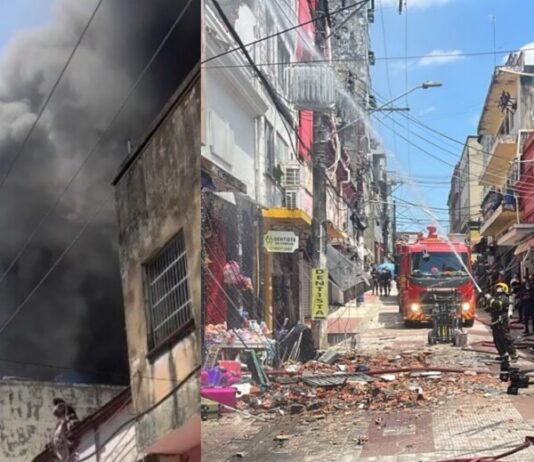 Fumaça intensa toma Centro de Manaus após incêndio em estabelecimento