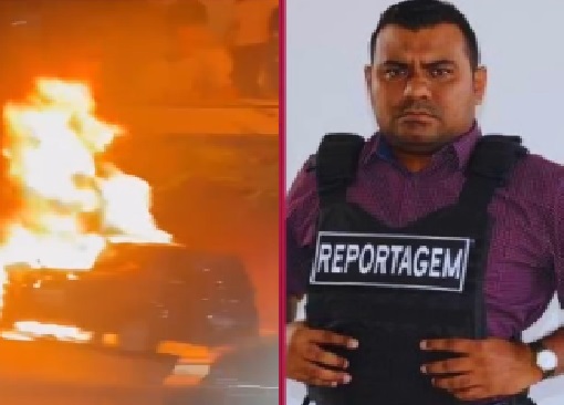 Carro de reportagem do comunicador Eudógio Gonçalves pega fogo em avenida de Manaus