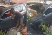 Motorista acelera após bater em carros, perde o controle e cai em igarapé em Manaus