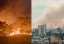 Incêndio de grandes proporções no Cacau Pirêra espalha fumaça e já afeta qualidade do ar em Manaus