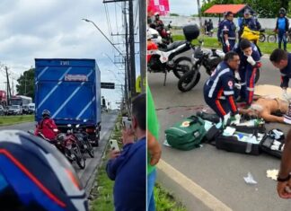 Caminhão da Bemol atinge homem nas proximidades do supermercado Coema, em Manaus